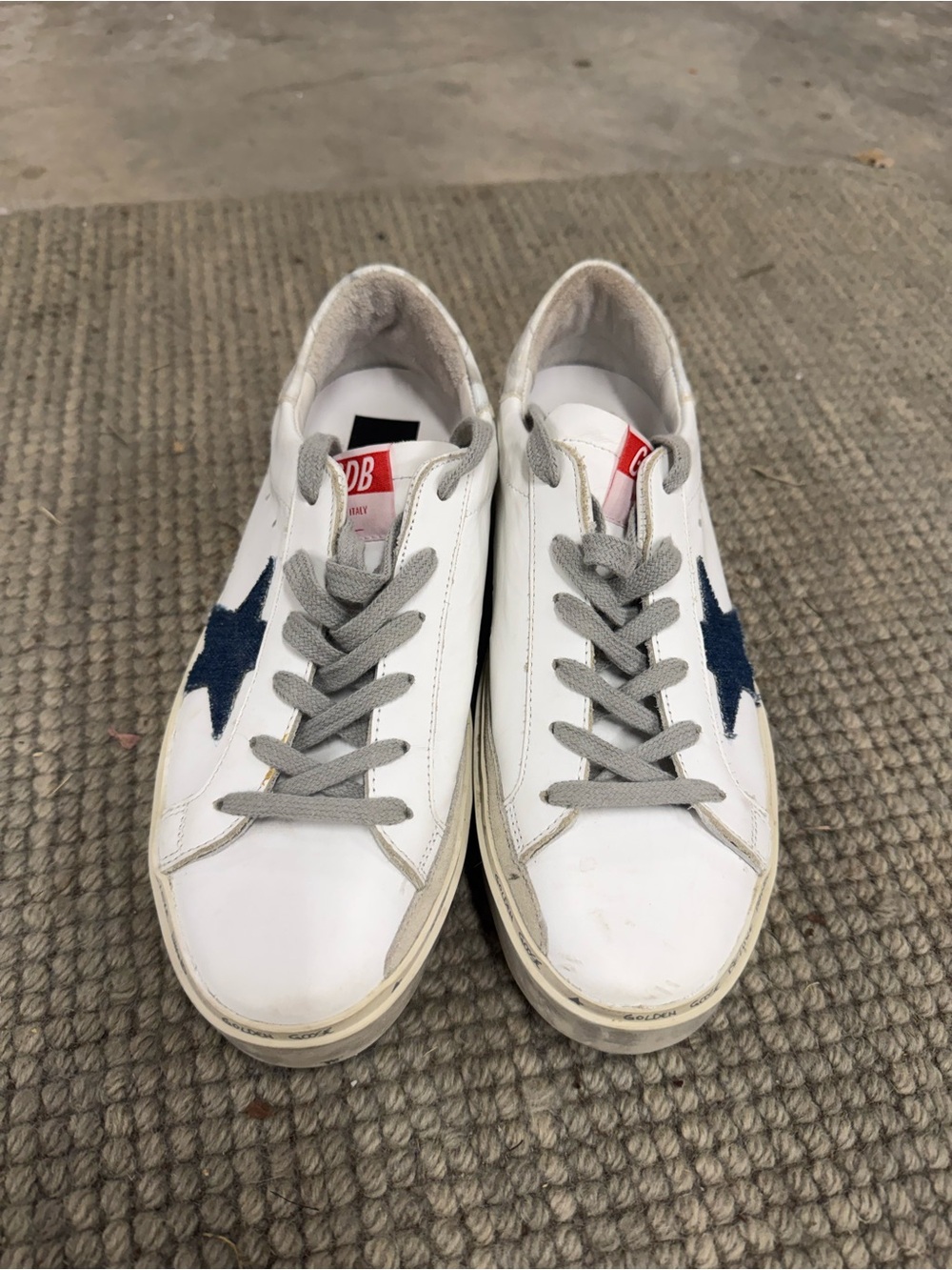 Golden Goose White Sneakers with Denim Star and Gray Laces - Picture 2 of 5